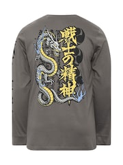 BadRhino Big & Tall Grey Long Dragon Print Long Sleeve T-Shirt - Image 6 of 6