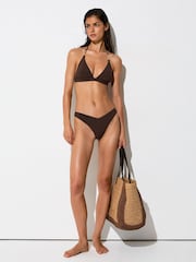 Reiss Chocolate Brown Isla Fixed-Side Thong Bikini Bottoms - Image 1 of 7