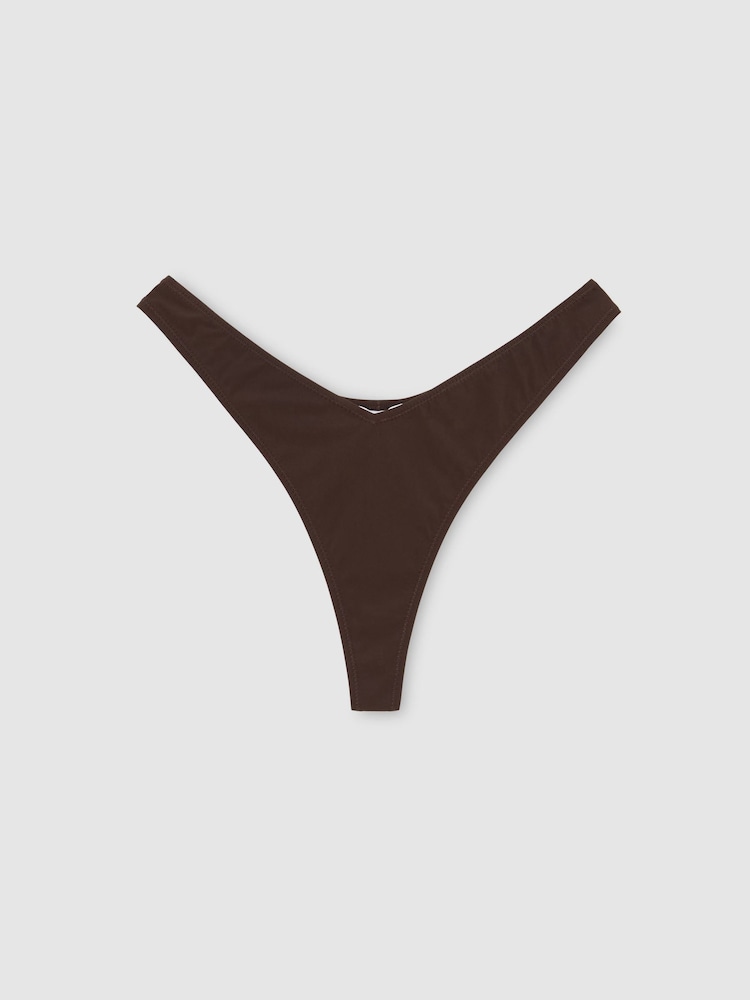 Reiss Chocolate Brown Isla Fixed-Side Thong Bikini Bottoms - Image 2 of 7