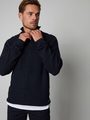 Threadbare Navy Lightweight 1/4 Zip Knitted Jumper - Image 1 of 4