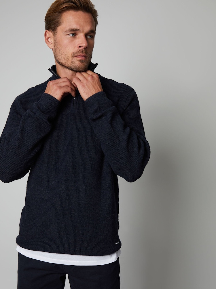 Threadbare Navy Lightweight 1/4 Zip Knitted Jumper - Image 1 of 4