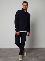 Threadbare Navy Lightweight 1/4 Zip Knitted Jumper - Image 3 of 4
