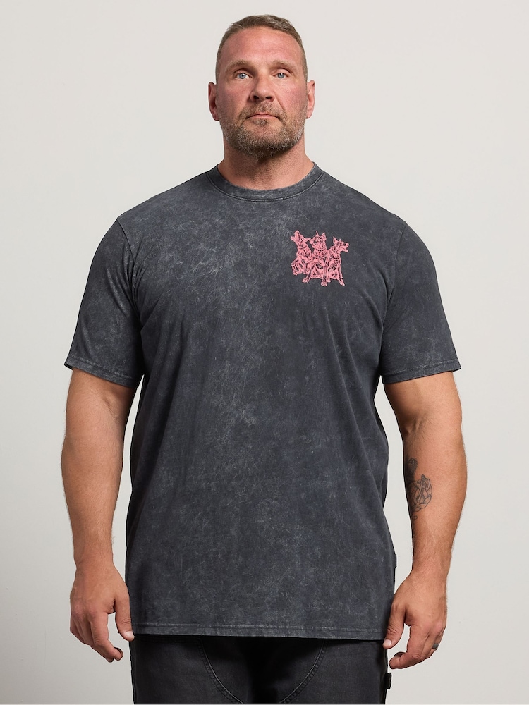 Gris - Long - BadRhino Big & Tall Doberman T-shirt délavé à l’acide - Image 1 de 7