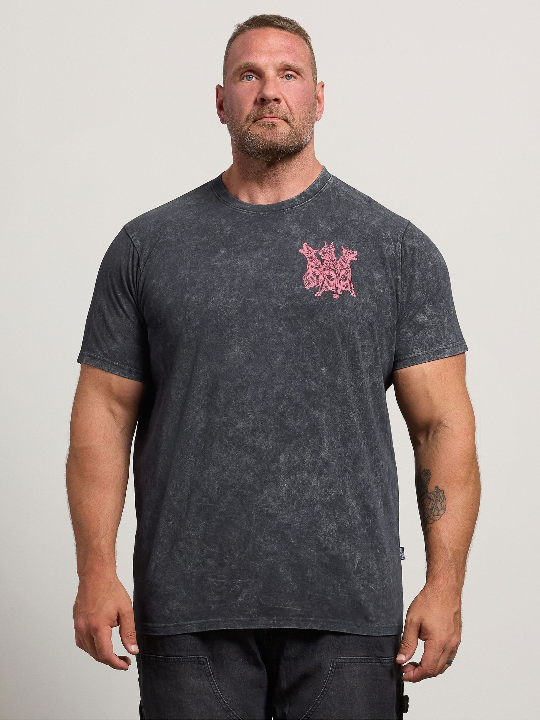 Badrhino Big & Tall Men's Grey Doberman Acid Wash T-Shirt