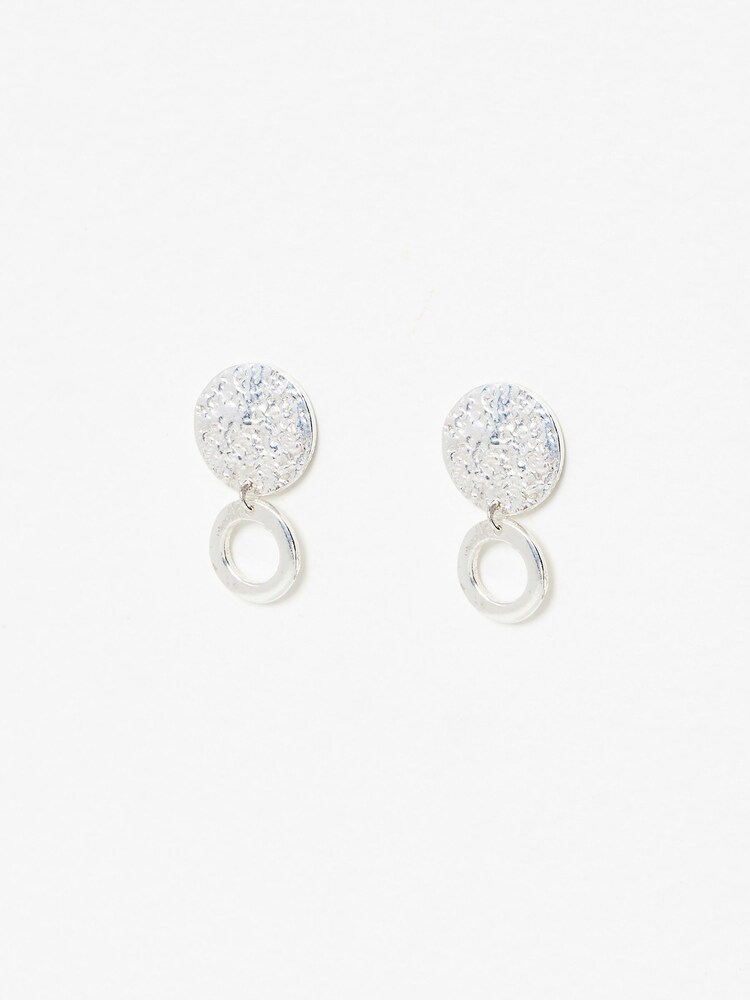 Oliver Bonas Silver Tone Disc Drop Earrings - Image 2 of 5