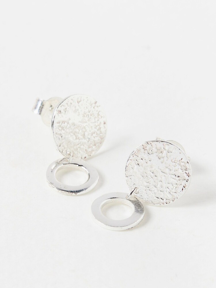Oliver Bonas Silver Tone Disc Drop Earrings - Image 5 of 5