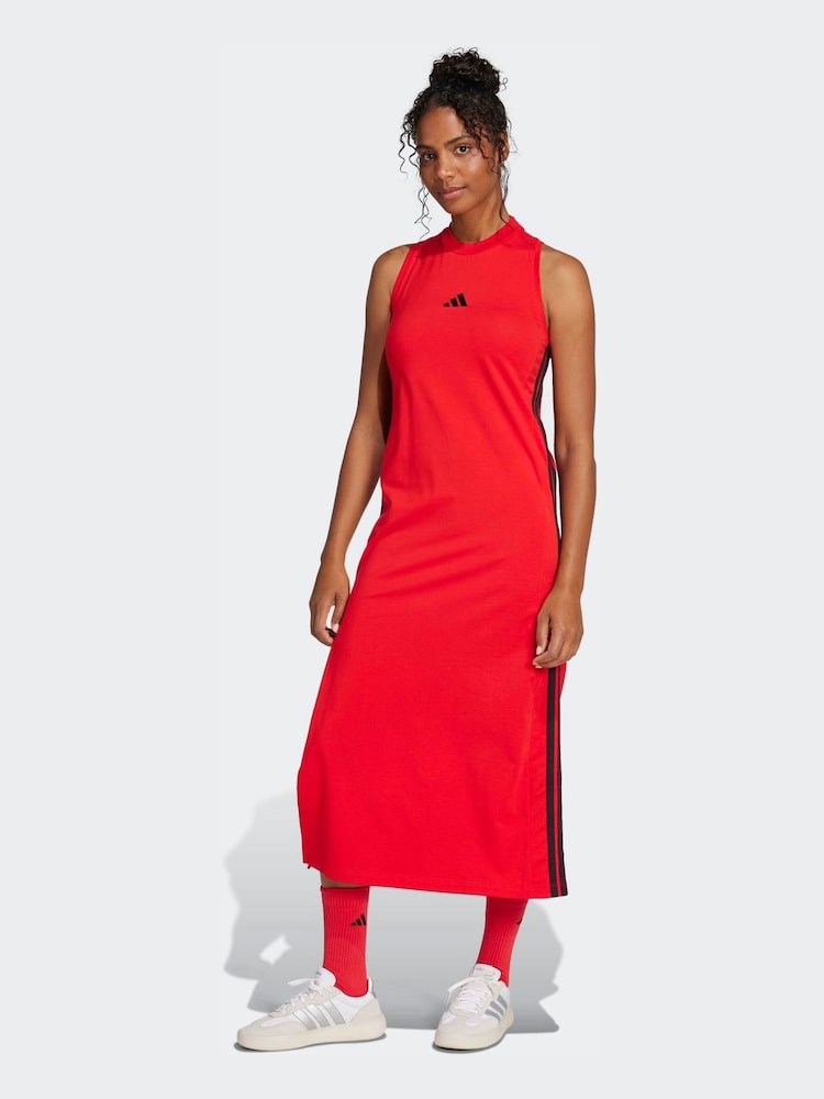 Длинное платье со спиной-борцовкой в полоску с 3полосками adidas Essentials - Изображение 1 7