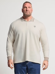 BadRhino Big & Tall Cream Textured Waffle Long Sleeve Polo Shirt - Image 1 of 6