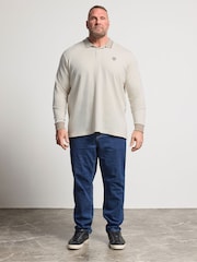 BadRhino Big & Tall Cream Textured Waffle Long Sleeve Polo Shirt - Image 3 of 6