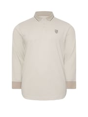 BadRhino Big & Tall Cream Textured Waffle Long Sleeve Polo Shirt - Image 5 of 6