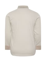BadRhino Big & Tall Cream Textured Waffle Long Sleeve Polo Shirt - Image 6 of 6
