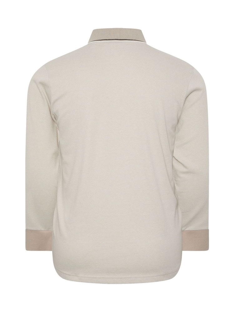 BadRhino Big & Tall Cream Textured Waffle Long Sleeve Polo Shirt - Image 6 of 6 BadRhino Big & Tall Cream Textured Waffle Long Sleeve Polo Shirt - Image 6 of 6