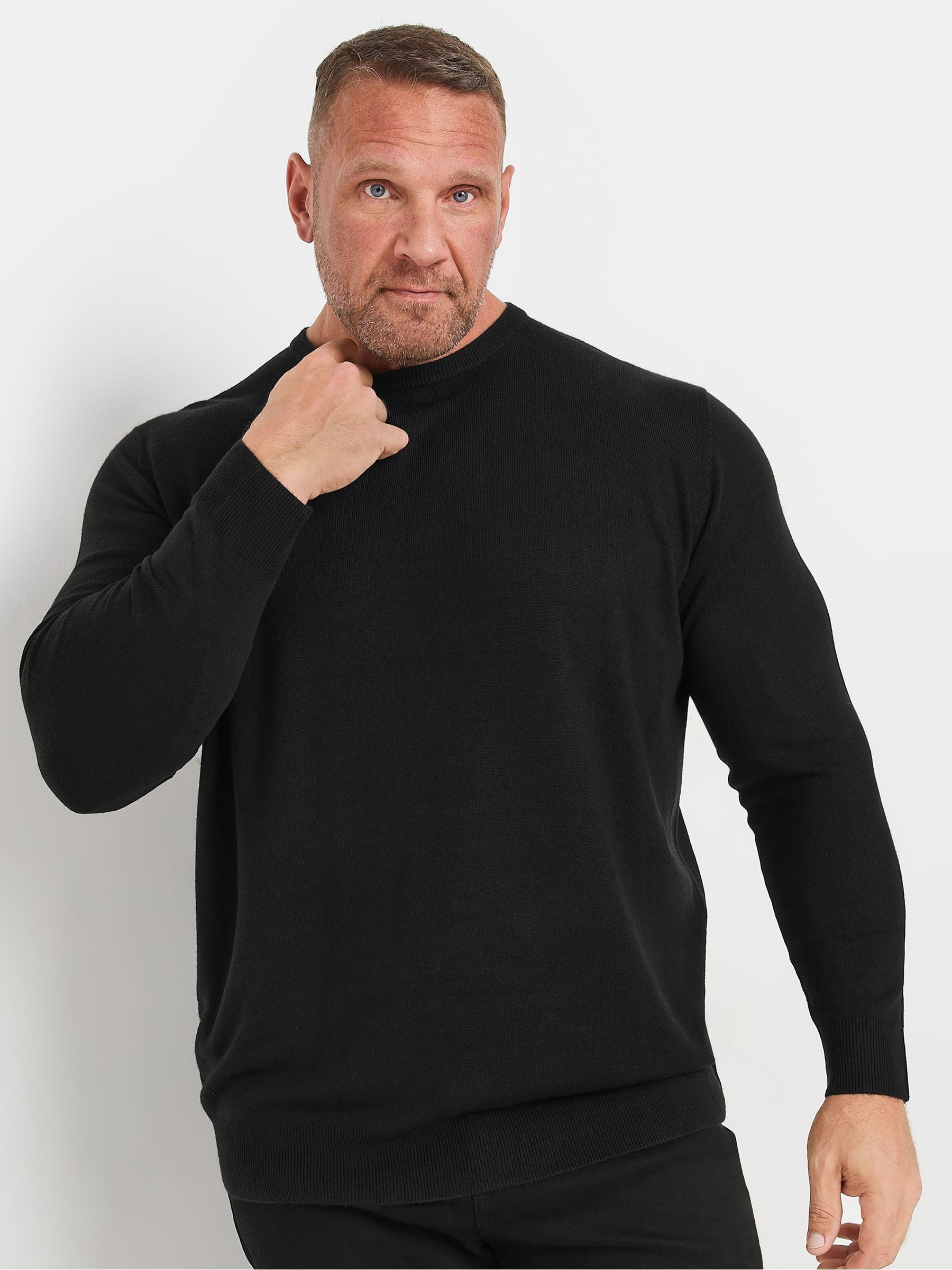 Badrhino Men's Black Crew Neck Knitted Jumper In | Size: 5-6Xl - Image 3