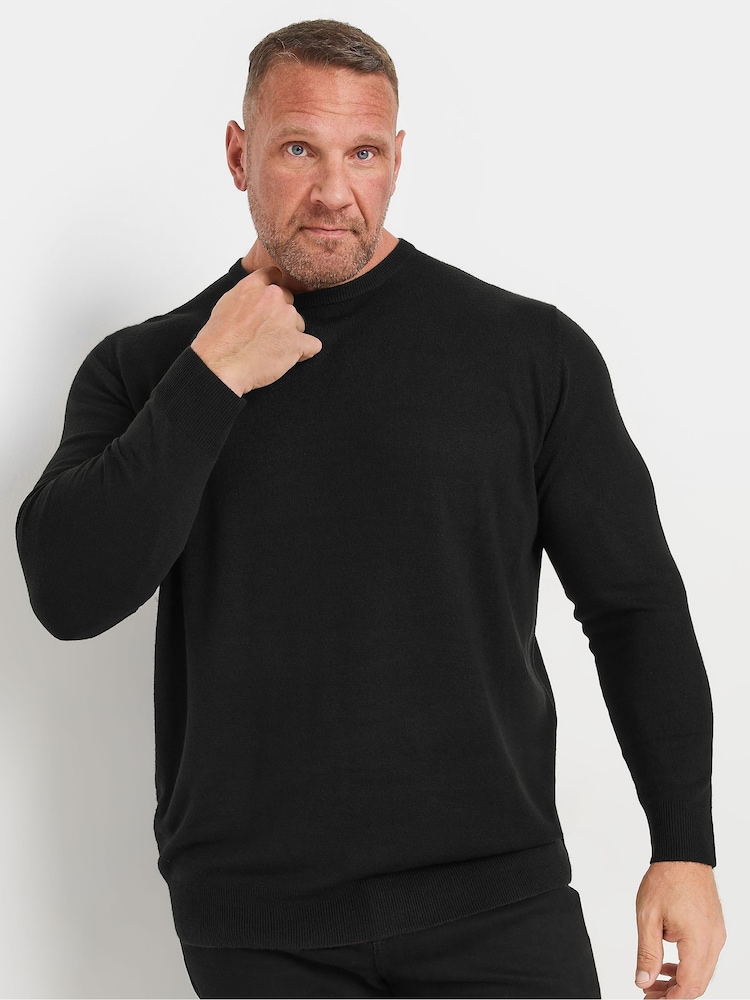Preto - Camisola de malha com gola redonda BadRhino Big & Tall - Imagem 1 de 3