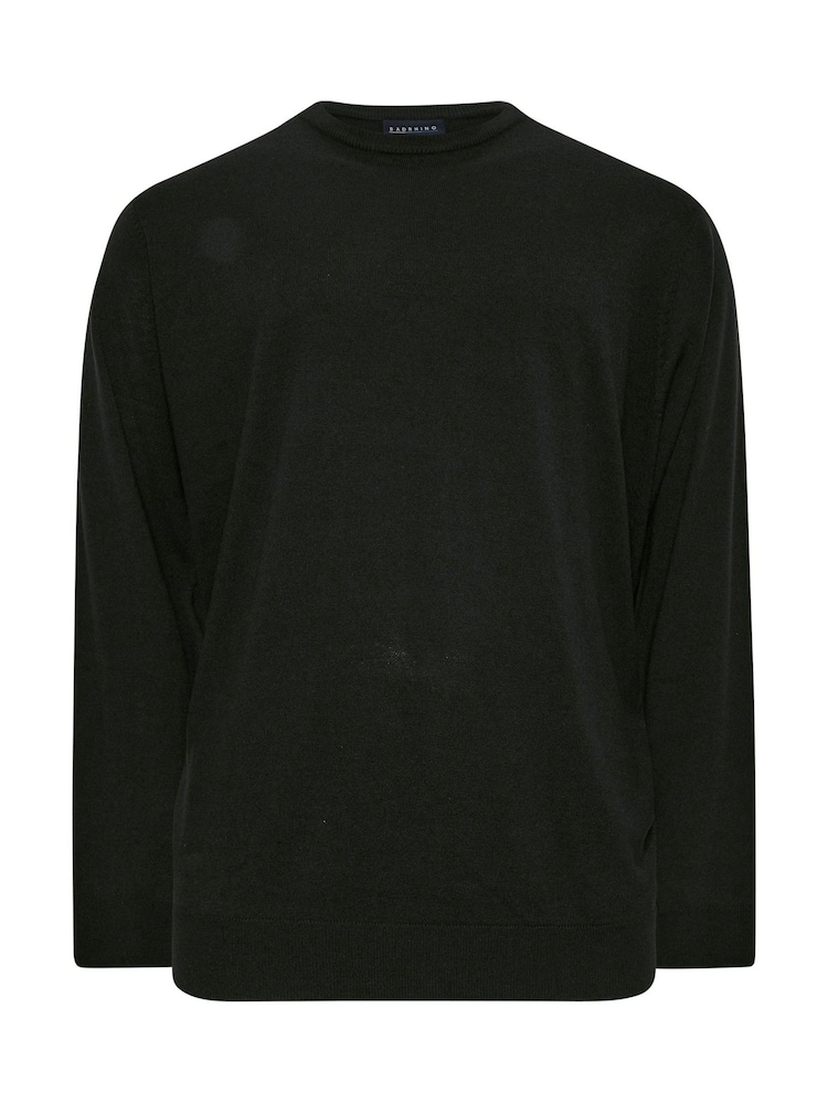Preto - Camisola de malha com gola redonda BadRhino Big & Tall - Imagem 2 de 3