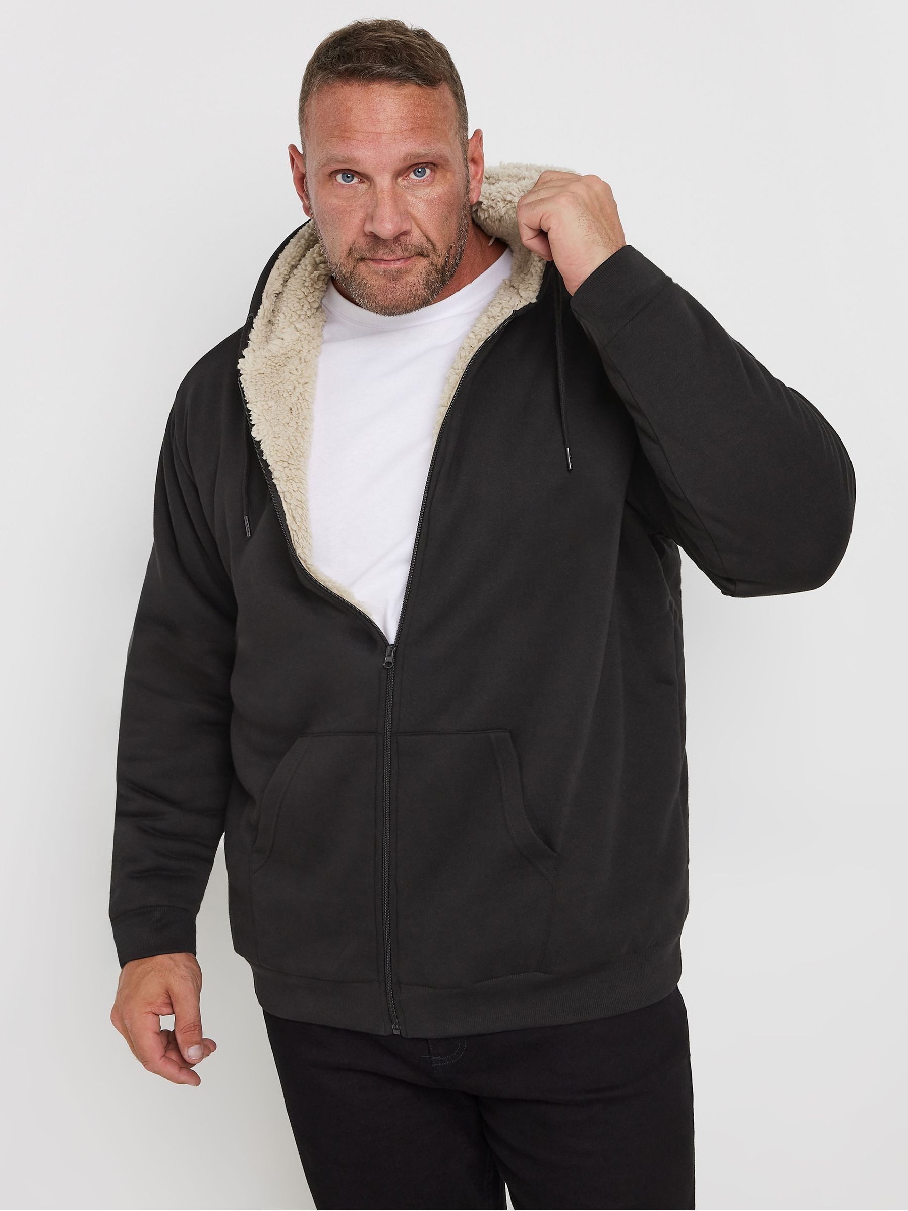 Badrhino Men's Black Borg Zip Through Hoodie In | Size: 7-8Xl - Image 3