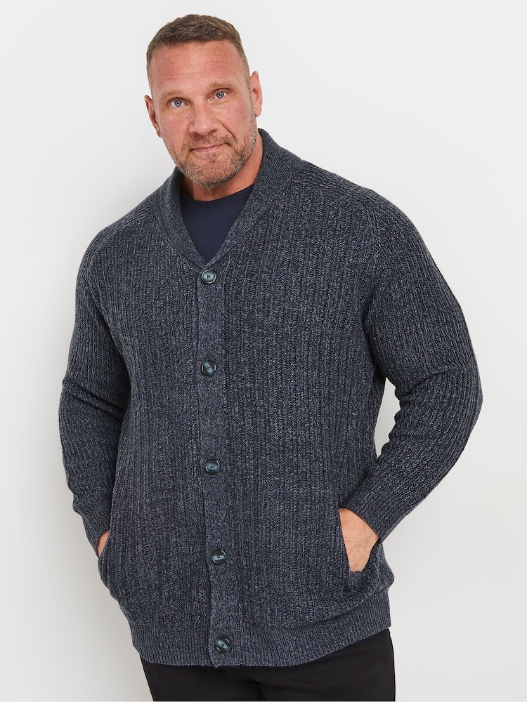 BadRhino Big & Tall Blue Knitted Shawl Cardigan - Image 1 of 1