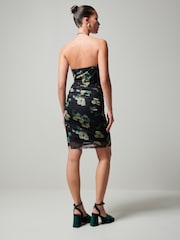 Black Animal Print Corsage Halter Neck Mini Dress - Image 3 of 6