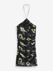 Black Animal Print Corsage Halter Neck Mini Dress - Image 5 of 6