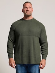 Grün - BadRhino Big & Tall – Halbstrukturierter Strickpullover mit Rundhalsausschnitt - Bild 1 von 6