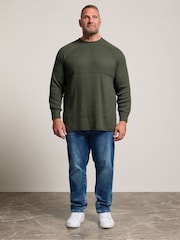 Grün - BadRhino Big & Tall – Halbstrukturierter Strickpullover mit Rundhalsausschnitt - Bild 2 von 6