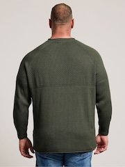 Grün - BadRhino Big & Tall – Halbstrukturierter Strickpullover mit Rundhalsausschnitt - Bild 3 von 6
