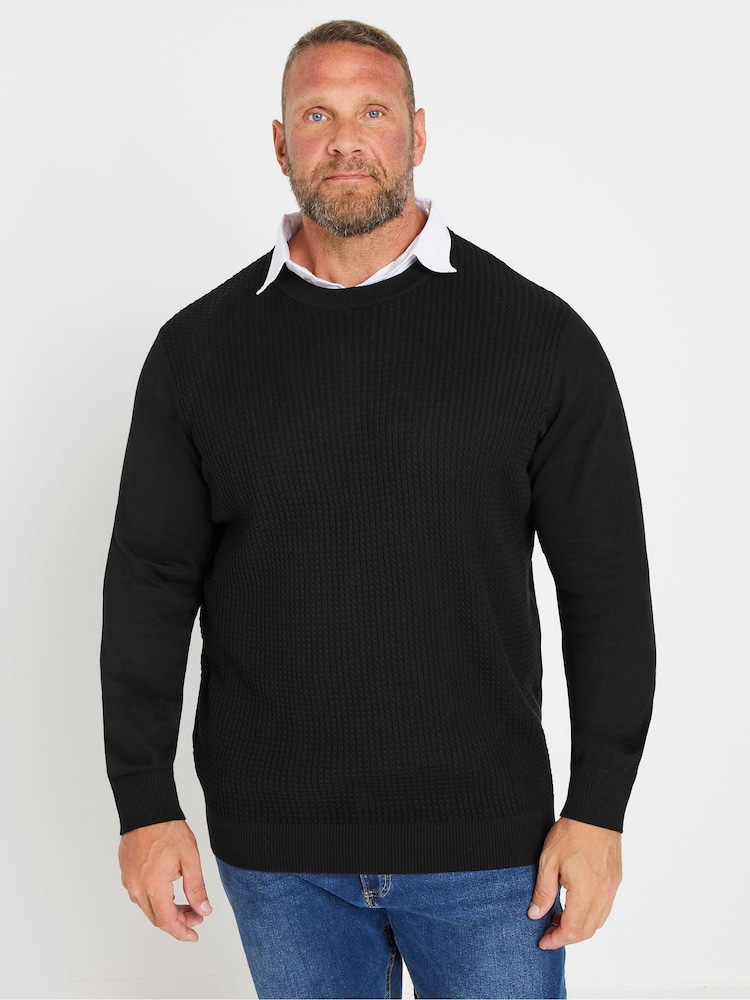 BadRhino Big & Tall Black Cable Knit Mock Shirt Jumper - Image 3 of 3