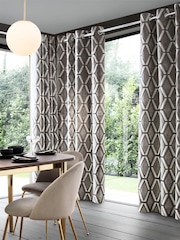 Grey Silver Collection Luxe Heavyweight Geometric Cut Velvet Lined Eyelet Curtains - Image 1 of 5