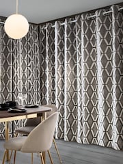 Grey Silver Collection Luxe Heavyweight Geometric Cut Velvet Lined Eyelet Curtains - Image 2 of 5
