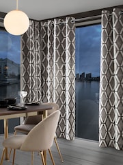 Grey Silver Collection Luxe Heavyweight Geometric Cut Velvet Lined Eyelet Curtains - Image 3 of 5