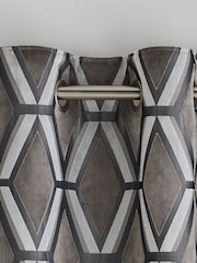 Grey Silver Collection Luxe Heavyweight Geometric Cut Velvet Lined Eyelet Curtains - Image 4 of 5