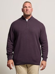BadRhino Big & Tall Purple Milano Quarter Zip Knitted Jumper - Image 1 of 4