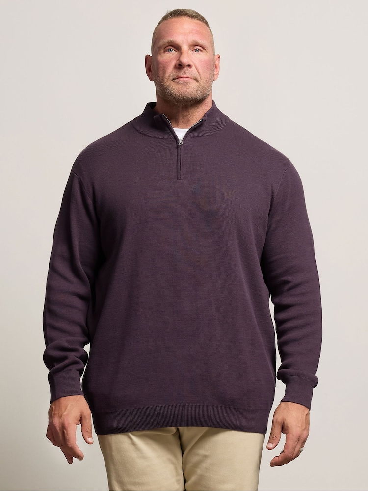 BadRhino Big & Tall Purple Milano Quarter Zip Knitted Jumper - Image 1 of 4