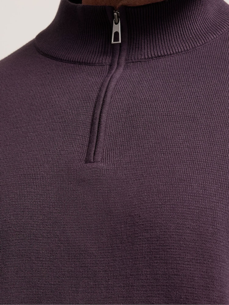 BadRhino Big & Tall Purple Milano Quarter Zip Knitted Jumper - Image 4 of 4