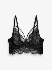 Black Non Pad Balcony Glamour Lace Wired Strappy Bra - Image 4 of 4