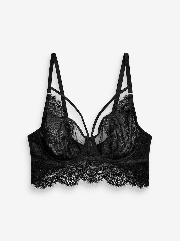 Black Non Pad Balcony Glamour Lace Wired Strappy Bra - Image 4 of 4