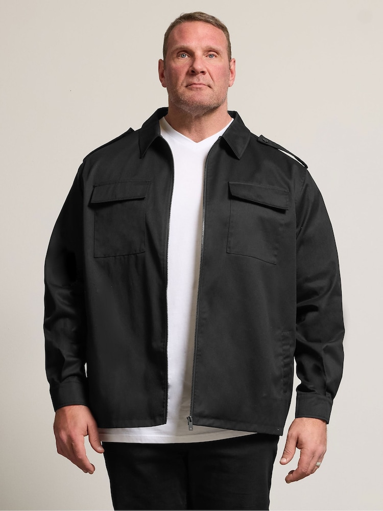 BadRhino Big & Tall Black Military Zip Through Overshirt - Image 1 of 7 BadRhino Big & Tall Black Military Zip Through Overshirt - Image 1 of 7
