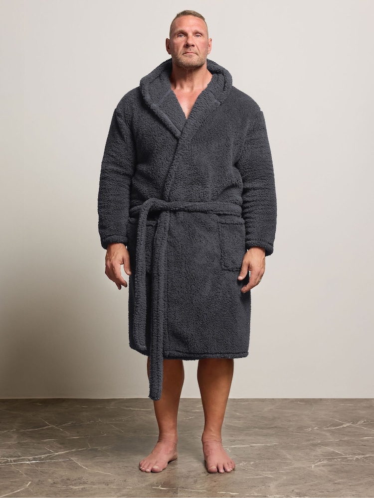 BadRhino Big & Tall Grey Super Soft Borg Dressing Gown - Image 1 of 6 BadRhino Big & Tall Grey Super Soft Borg Dressing Gown - Image 1 of 6