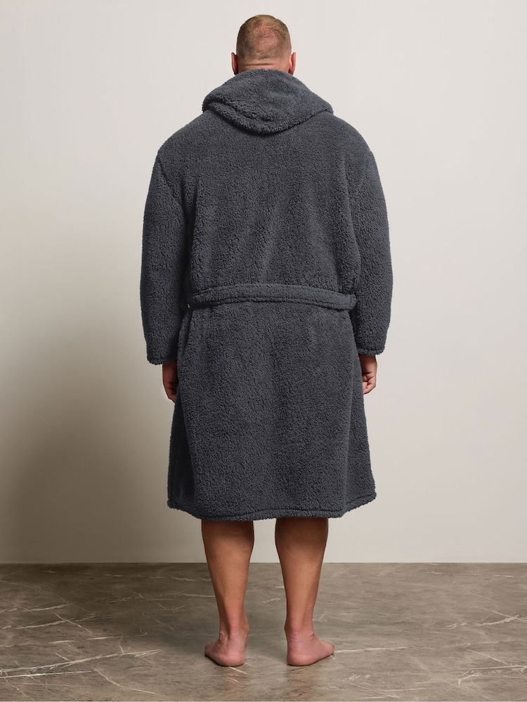 BadRhino Big & Tall Grey Super Soft Borg Dressing Gown - Image 2 of 6 BadRhino Big & Tall Grey Super Soft Borg Dressing Gown - Image 2 of 6