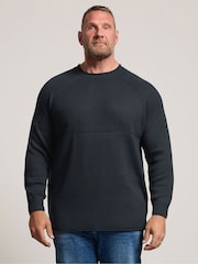 Blau - BadRhino Big & Tall – Halbstrukturierter Strickpullover mit Rundhalsausschnitt - Bild 1 von 6