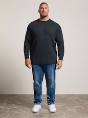 Blau - BadRhino Big & Tall – Halbstrukturierter Strickpullover mit Rundhalsausschnitt - Bild 2 von 6