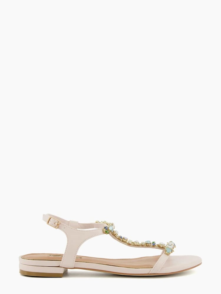 Dune London Cream Nissa Opal Tbar Flat Sandals - Image 1 of 5