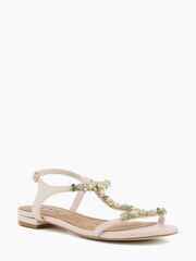 Dune London Cream Nissa Opal Tbar Flat Sandals - Image 2 of 5