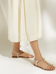 Dune London Cream Nissa Opal Tbar Flat Sandals - Image 5 of 5