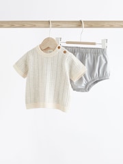 Grey/White Knitted Baby Top and Bloomer Short Set (0mths-2yrs) - Image 1 of 10