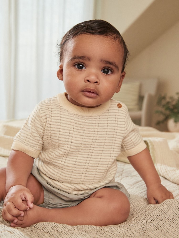 Grey/White Knitted Baby Top and Bloomer Short Set (0mths-2yrs) - Image 2 of 10