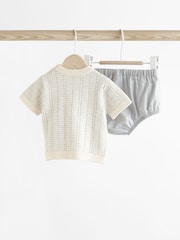 Grey/White Knitted Baby Top and Bloomer Short Set (0mths-2yrs) - Image 5 of 10