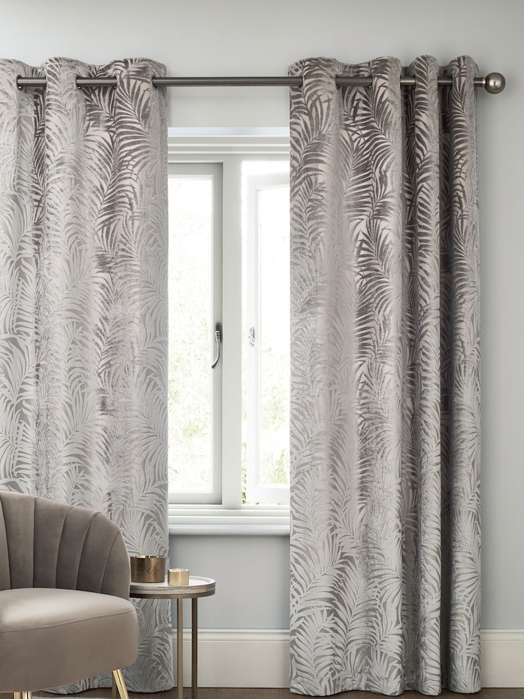 Warm Silver Palm Velvet Made to Measure Curtains - Image 1 of 8