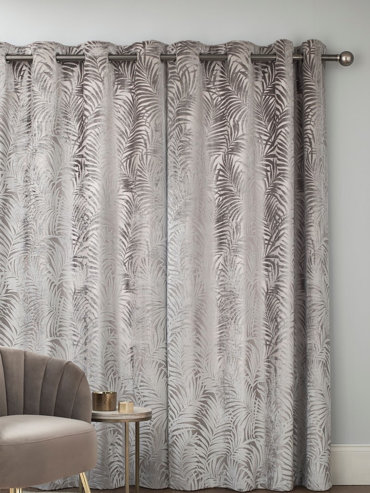 Warm Silver Palm Velvet Made to Measure Curtains - Image 2 of 8