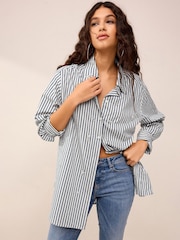 Blue Stripe Gem Embellished Long Sleeve Shirt - Image 1 of 6